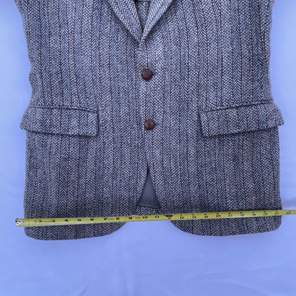 Vintage 1960s Harris Tweed Herringbone Blazer 42R Brown 100% Wool Made In USA - Picture 9 of 16